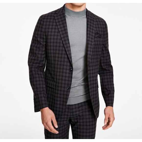 Bar III Mens Skinny-Fit Stretch  Check Suit Jacket, Brown Check, 38R - Picture 2 of 2
